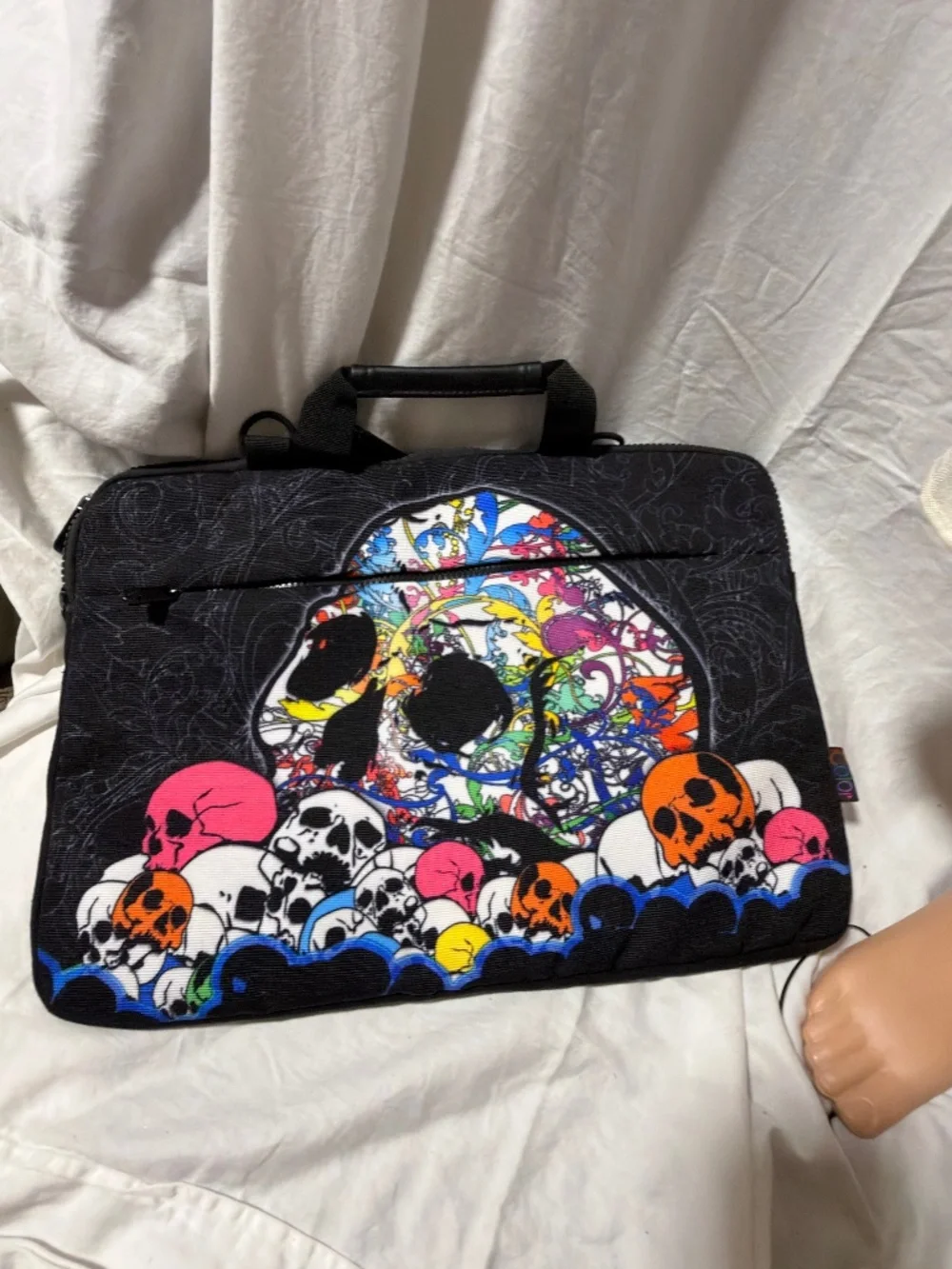 Multicolored Sugar Skull Padded Laptop Sleeve Messenger Bag Case